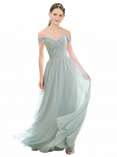 Best Romantic Bridesmaid Dress with Embroidered Off the Shoulder Bodice UK