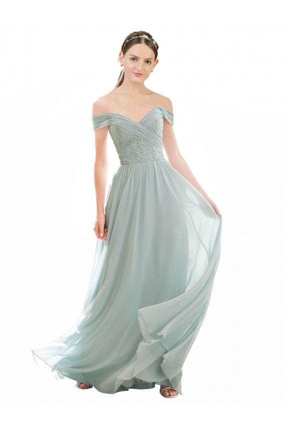Best Romantic Bridesmaid Dress with Embroidered Off the Shoulder Bodice UK