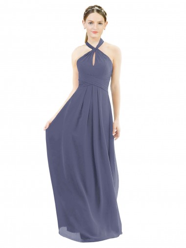 Best High Halter Neck Chiffon Bridesmaid Dress with Twist-Tie UK