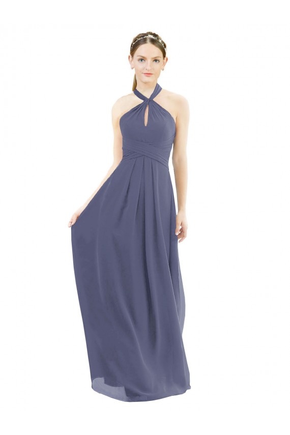 Best High Halter Neck Chiffon Bridesmaid Dress with Twist-Tie UK