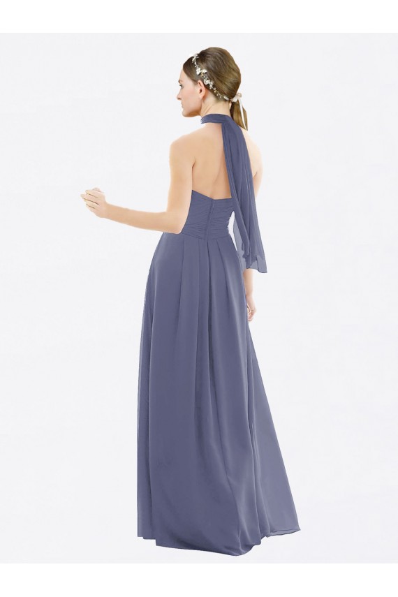 Best High Halter Neck Chiffon Bridesmaid Dress with Twist-Tie UK
