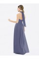 Best High Halter Neck Chiffon Bridesmaid Dress with Twist-Tie UK