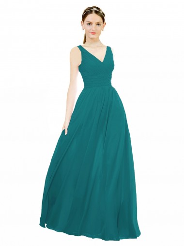 Best Figure Flattering Chiffon Bridesmaid Dress with Draped V-Neck Bodice UK