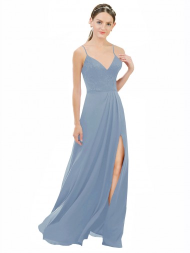 Best Sexy Chiffon Bridesmaid Dress with V-Neck Lace Bodice UK