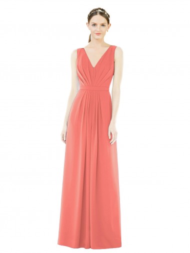 Best V-Neck V-Back Sleeveless Chiffon Bridesmaid Dress UK
