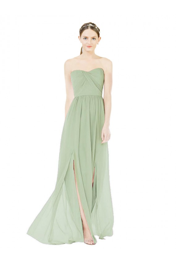 Best Strapless Draped Bodice Maxi Bridesmaid Dress with Front Slits UK