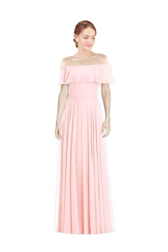 Best Off the Shoulder Long Bridesmaid Dress With Ruffle Overlay UK