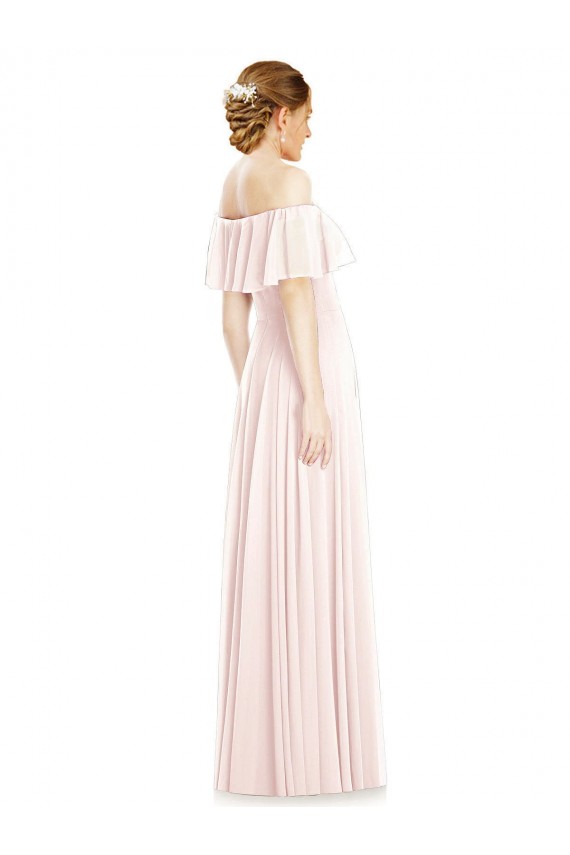 Best Off the Shoulder Long Bridesmaid Dress With Ruffle Overlay UK