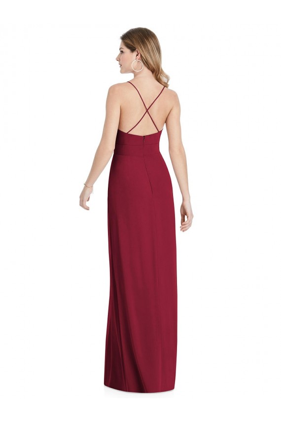 Best Pleated Skirt Chiffon Maxi Bridesmaid Dress with Pockets UK