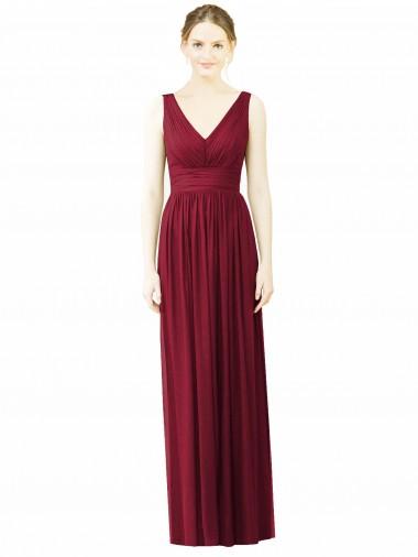 Best V-Neck Full-Length Sleeveless Low Back Chiffon Bridesmaid Dress UK