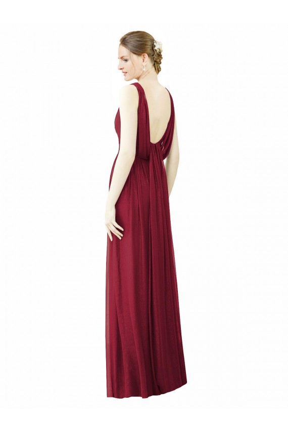 Best V-Neck Full-Length Sleeveless Low Back Chiffon Bridesmaid Dress UK