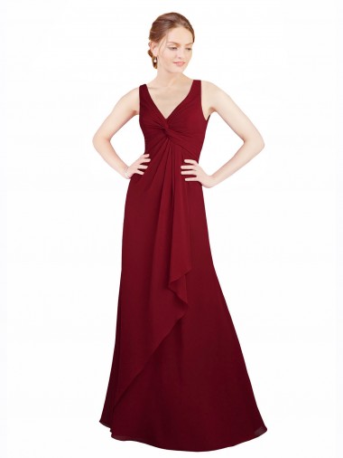 Best Twist-Knot V-Neckline Long Chiffon Bridesmaid Dress UK