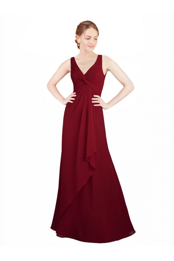 Best Twist-Knot V-Neckline Long Chiffon Bridesmaid Dress UK