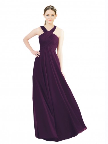 Best Draped Long Chiffon Bridesmaid Dress with Unique Crossed Neckline UK