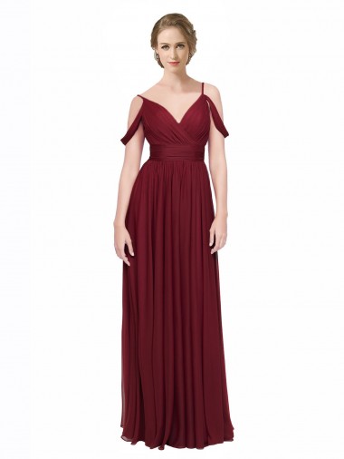 Best Off the Shoulder V-Neck Petite Chiffon Bridesmaid Dress with Open Back UK