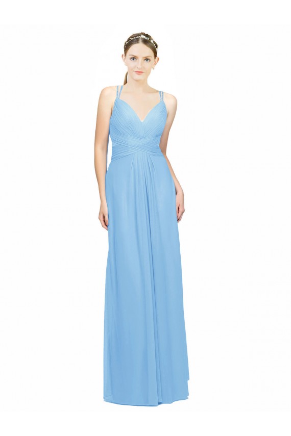 Best Double Straps Shoulder V-Neck Sheath Chiffon Bridesmaid Dress with Keyhole Back UK