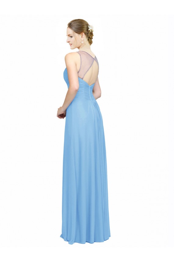 Best Double Straps Shoulder V-Neck Sheath Chiffon Bridesmaid Dress with Keyhole Back UK