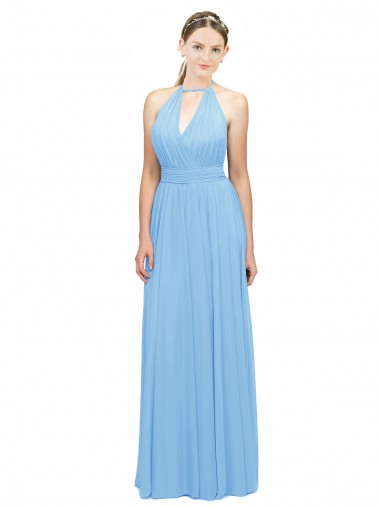 Best Keyhole Front Sheath Chiffon Bridesmaid Dress with Open Tie Back UK