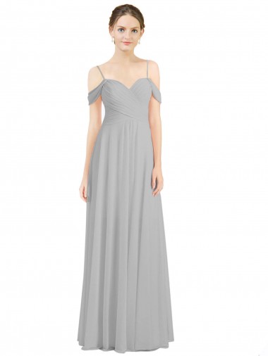 Best Off the Shoulder Long Chiffon Bridesmaid Dress with Ruched Bodice UK