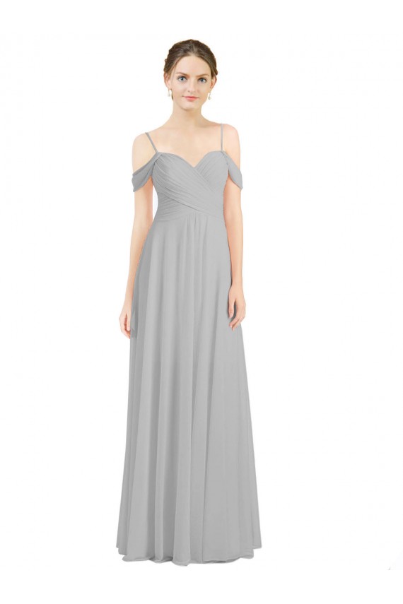 Best Off the Shoulder Long Chiffon Bridesmaid Dress with Ruched Bodice UK