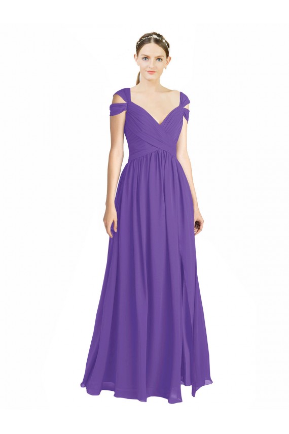 Best Off the Shoulder Cap Sleeves Chiffon Bridesmaid Dress with Pleats UK