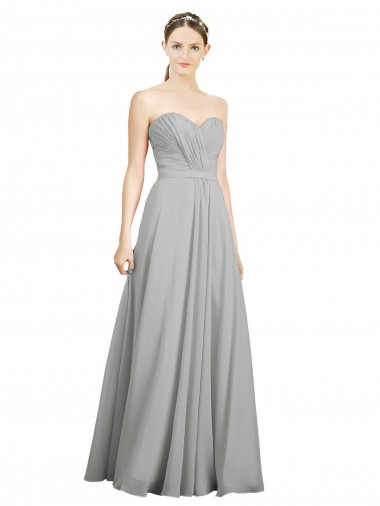 Best Sweetheart Strapless Draped Long Chiffon Bridesmaid Dress UK
