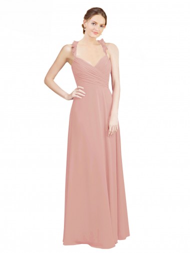 Best Ruched Sweetheart Halter Neckline Chiffon Bridesmaid Dress with Tie Open Back UK