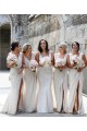 Best Chiffon Long Champagne Bridesmaid Dress with Sexy High Slit and Front Ruffles UK
