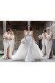 Best Chiffon Long Champagne Bridesmaid Dress with Sexy High Slit and Front Ruffles UK