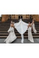 Best Chiffon Long Champagne Bridesmaid Dress with Sexy High Slit and Front Ruffles UK