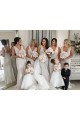 Best Chiffon Long Champagne Bridesmaid Dress with Sexy High Slit and Front Ruffles UK