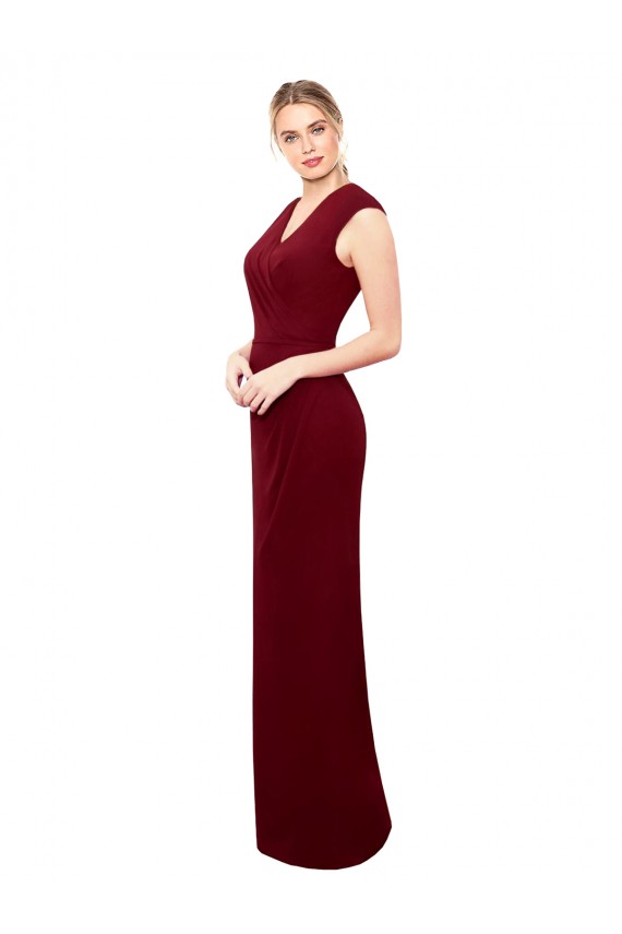 Best Cap Sleeves Chiffon Bridesmaid Dress / Prom Dress with Pleated V-Neck Bodice UK
