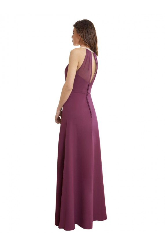 Best High Neckline Long Chiffon Bridesmaid Dress with Beaded Trim UK