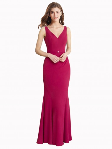 Best V-Neck Mermaid Chiffon Bridesmaid Dress / Prom Dress with V-Back and Belt UK