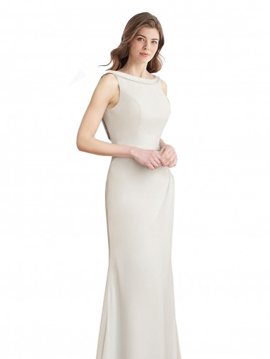 Best Long Chiffon Bridesmaid Dress with Boat Neckline and Satin Collar UK