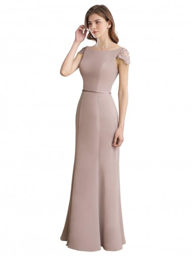 Best Capped Sleeves Embroidered with Applique Lace Mermaid Chiffon Bridesmaid Dress UK