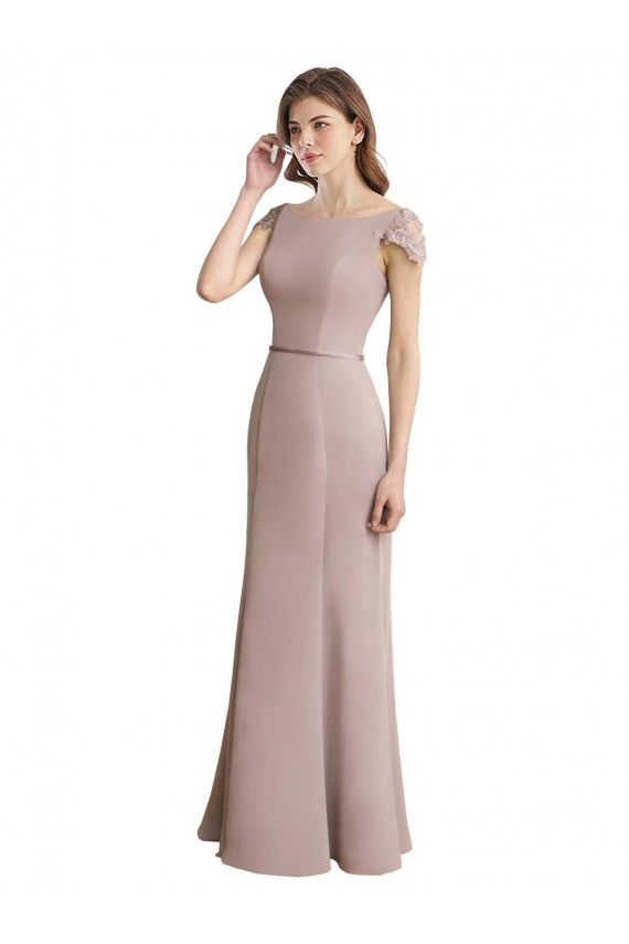 Best Capped Sleeves Embroidered with Applique Lace Mermaid Chiffon Bridesmaid Dress UK