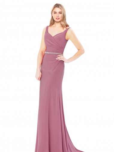 Best Long Slim Chiffon Bridesmaid Dress / Prom Dress with Beaded Waist UK