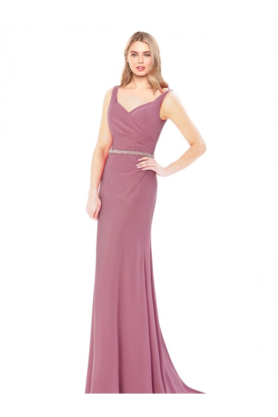Best Long Slim Chiffon Bridesmaid Dress / Prom Dress with Beaded Waist UK