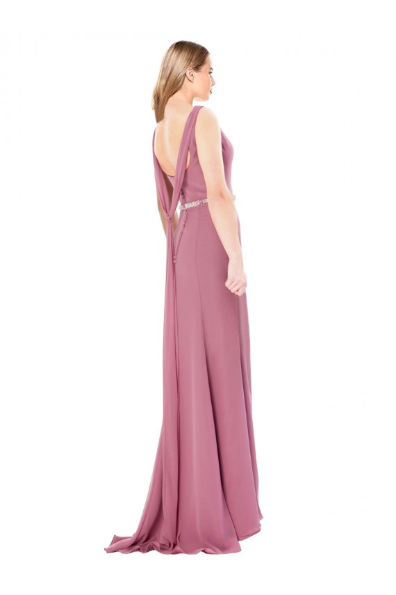 Best Long Slim Chiffon Bridesmaid Dress / Prom Dress with Beaded Waist UK