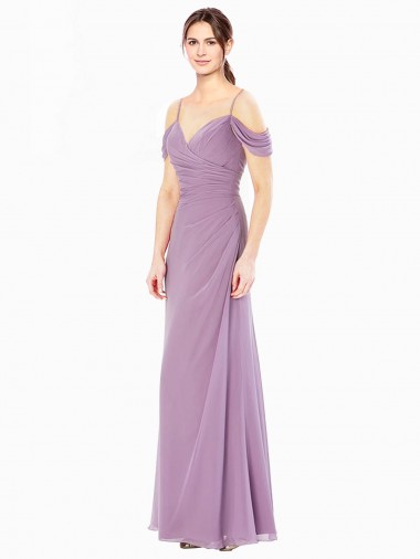 Best Draped Off the Shoulder Sweetheart Chiffon Bridesmaid Dress with Button Back UK