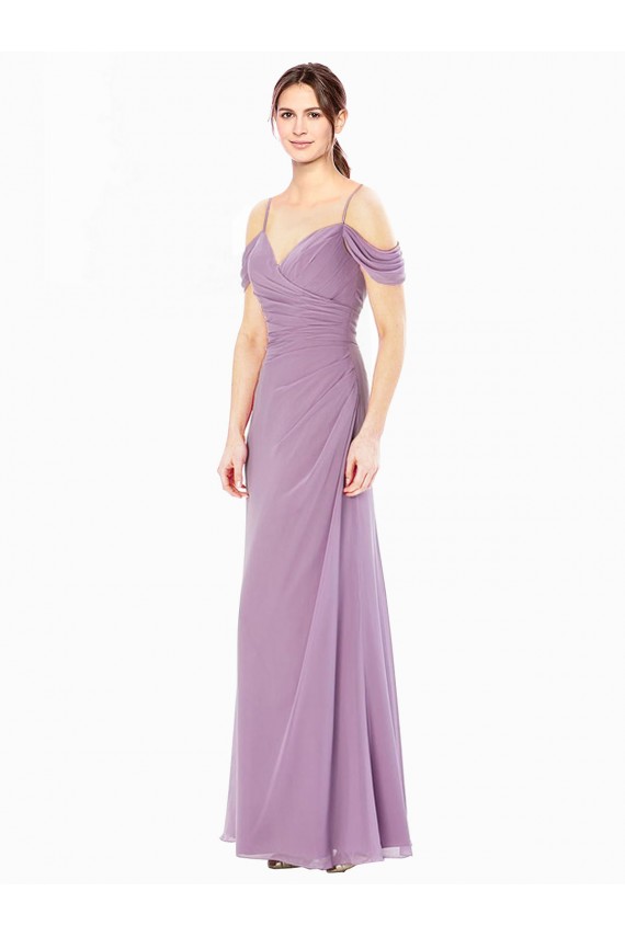 Best Draped Off the Shoulder Sweetheart Chiffon Bridesmaid Dress with Button Back UK