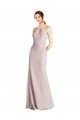 Best Long Slim Chiffon Bridesmaid Dress with Ruffled Waist and Keyhole UK
