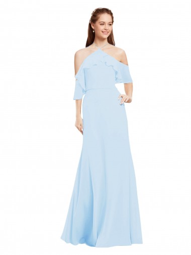 Best Chiffon Halter Neck Bridesmaids Dress with Flounced Neckline UK