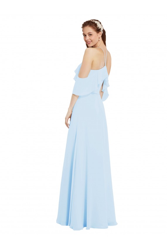 Best Chiffon Halter Neck Bridesmaids Dress with Flounced Neckline UK