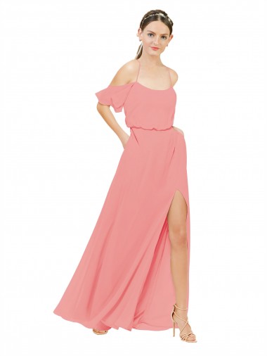Best Draped Off the Shoulder Sleeves Chiffon Bridesmaid Dress UK