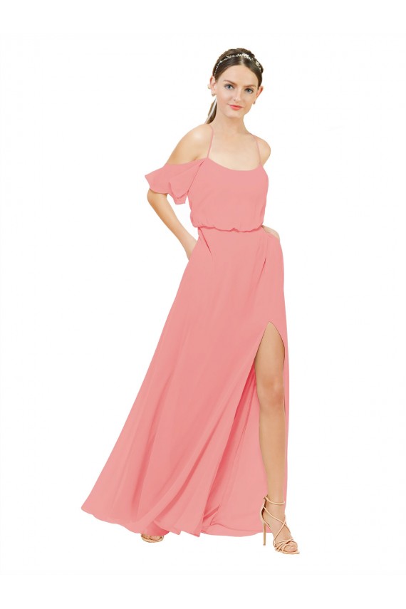 Best Draped Off the Shoulder Sleeves Chiffon Bridesmaid Dress UK