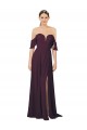 Best Romantic Off-Shoulder Chiffon Bridesmaid Dress with Plunging V-Neck UK