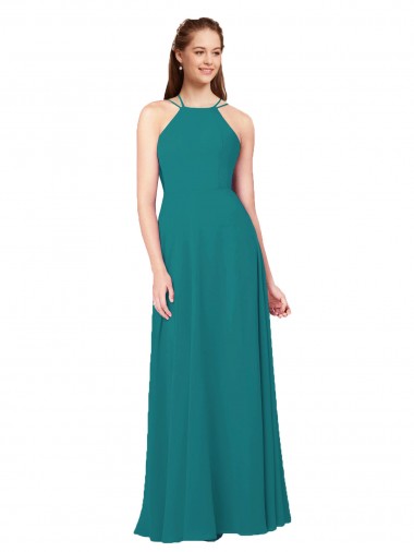 Best Simple Chiffon Bridesmaid Dress with High Halter Neckline UK