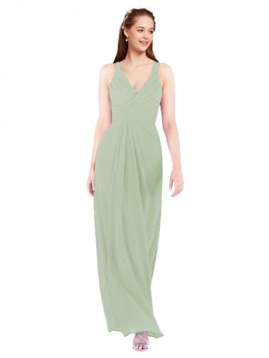 Best Feminine Chiffon Bridesmaid Dress with Ruching and V-Neckline UK